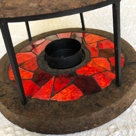 VTG 1960s Jon Matin Signed Mosaic Cork Iron Candle Warmer Trivet Stand MCM Rare - Picture 4 of 16